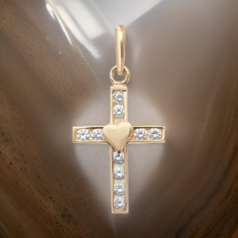 9CT Gold Cross with Heart Pendant