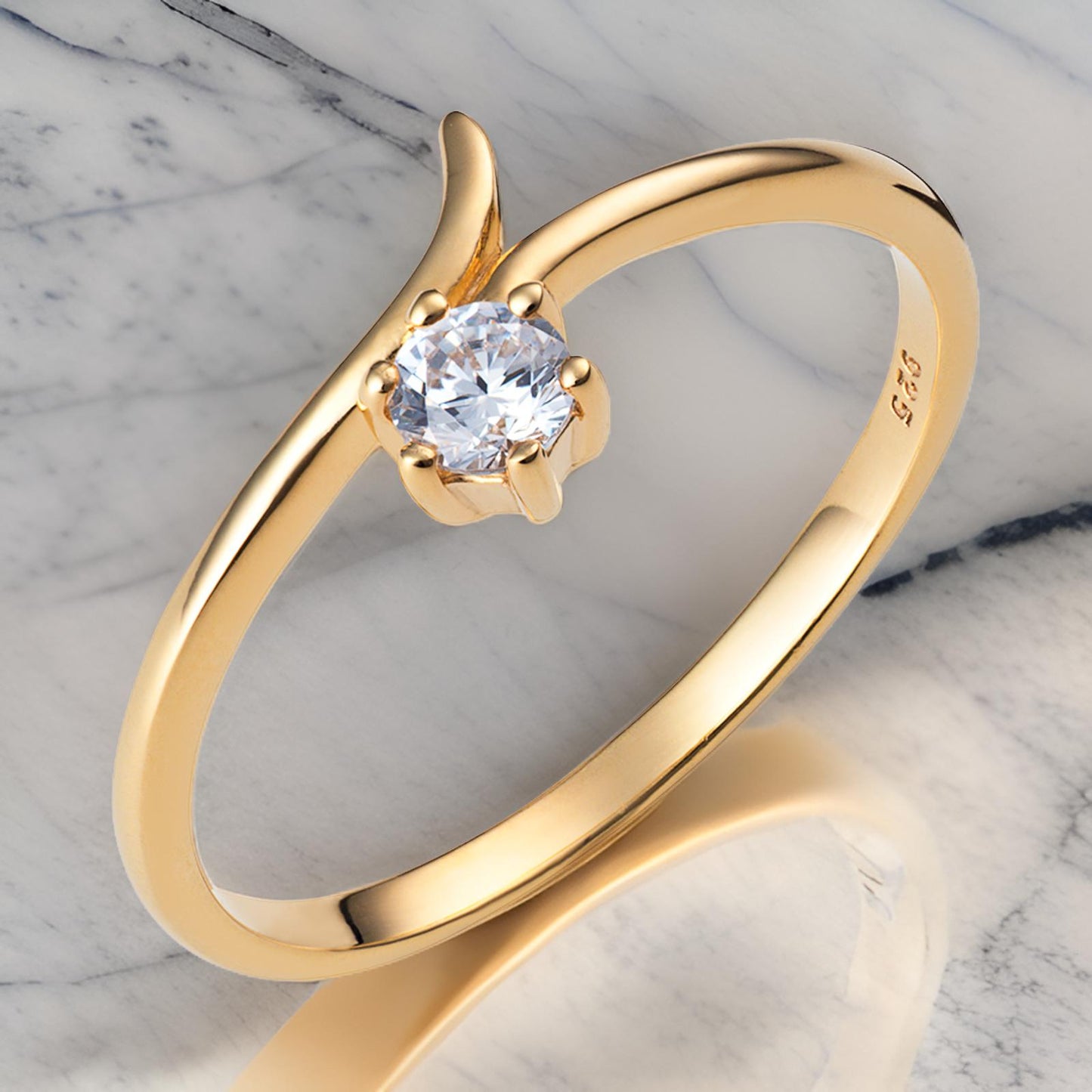 Simplistic 925 gold plated sterling silver single diamond CZ Ring