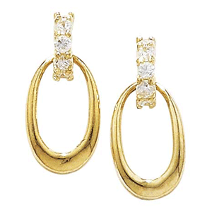 9ct Gold CZ Oval Drop Earrings