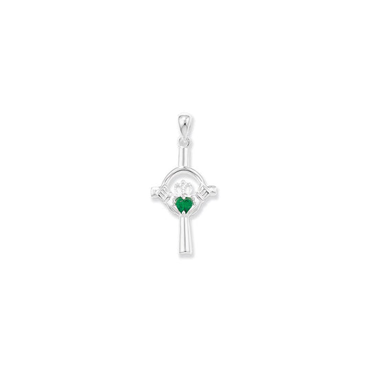 Sterling Silver Green Claddagh Pendant