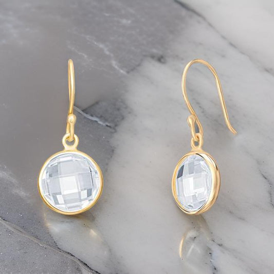 9ct Gold Drop Polished CZ Earrings