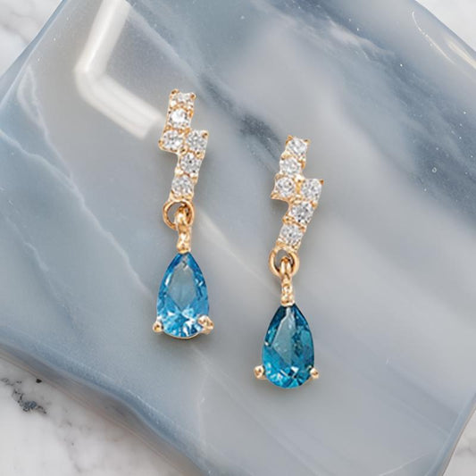 9ct Gold Blue Topaz Drop Earrings