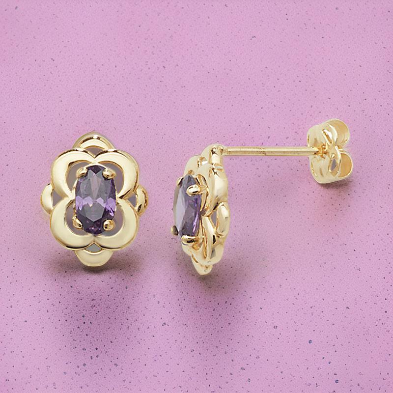 9ct Gold Ornate Purple CZ Earrings