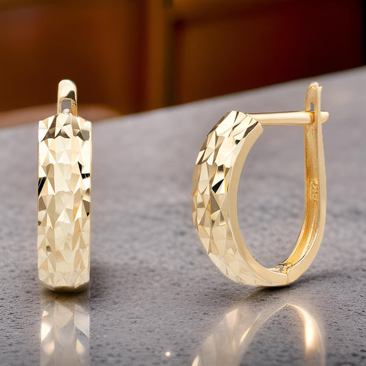 9ct Gold Diamond-Cut Huggie Earrings