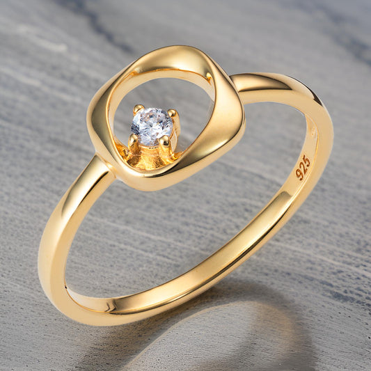 925 gold plated sterling silver single diamond CZ Classic Ring