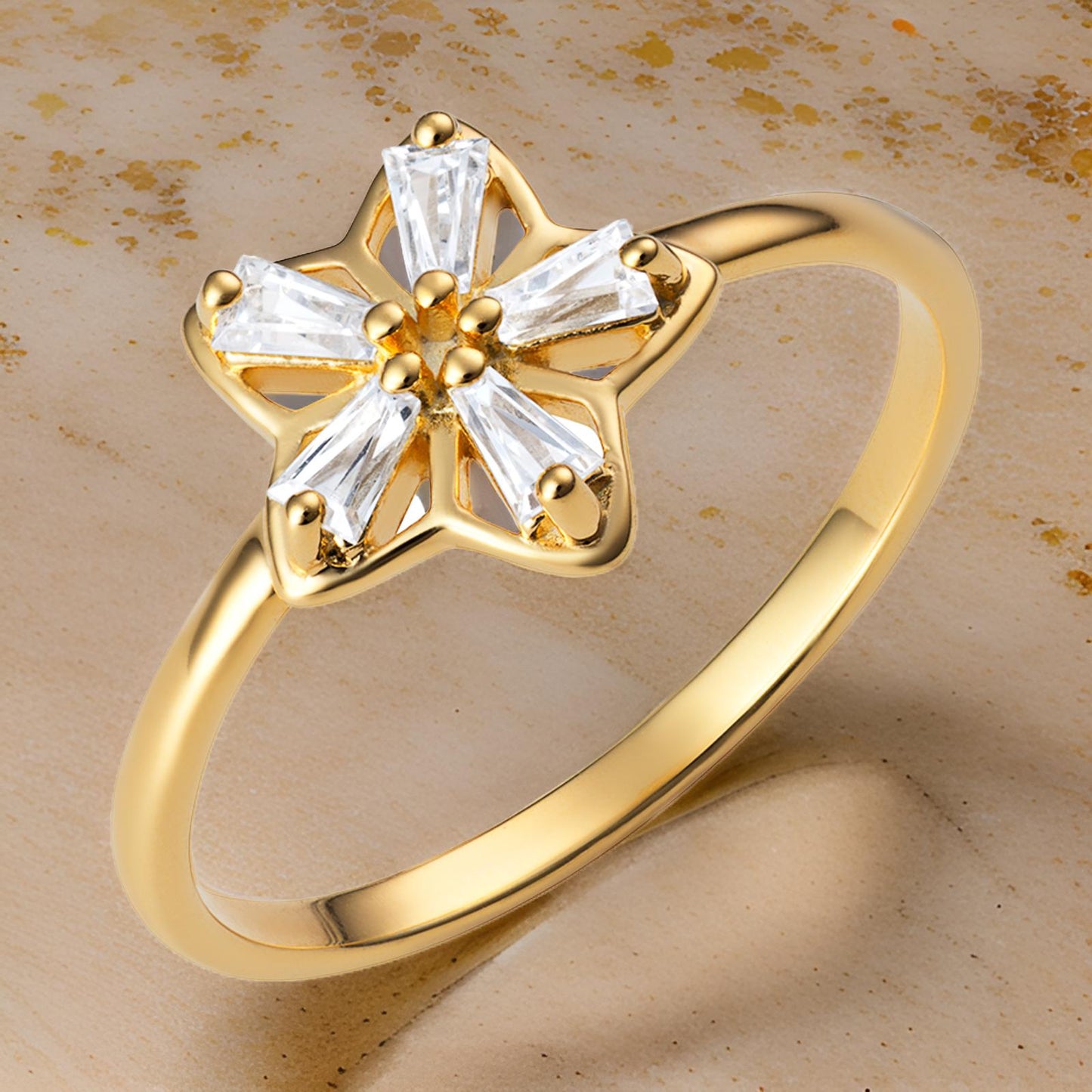 925 gold plated sterling silver CZ Flower ring
