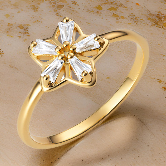 925 gold plated sterling silver CZ Flower ring