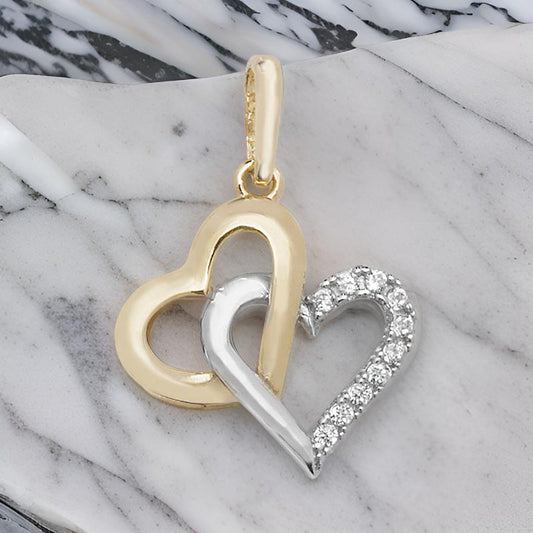 Two-Tone 9CT Gold Double Heart Pendant