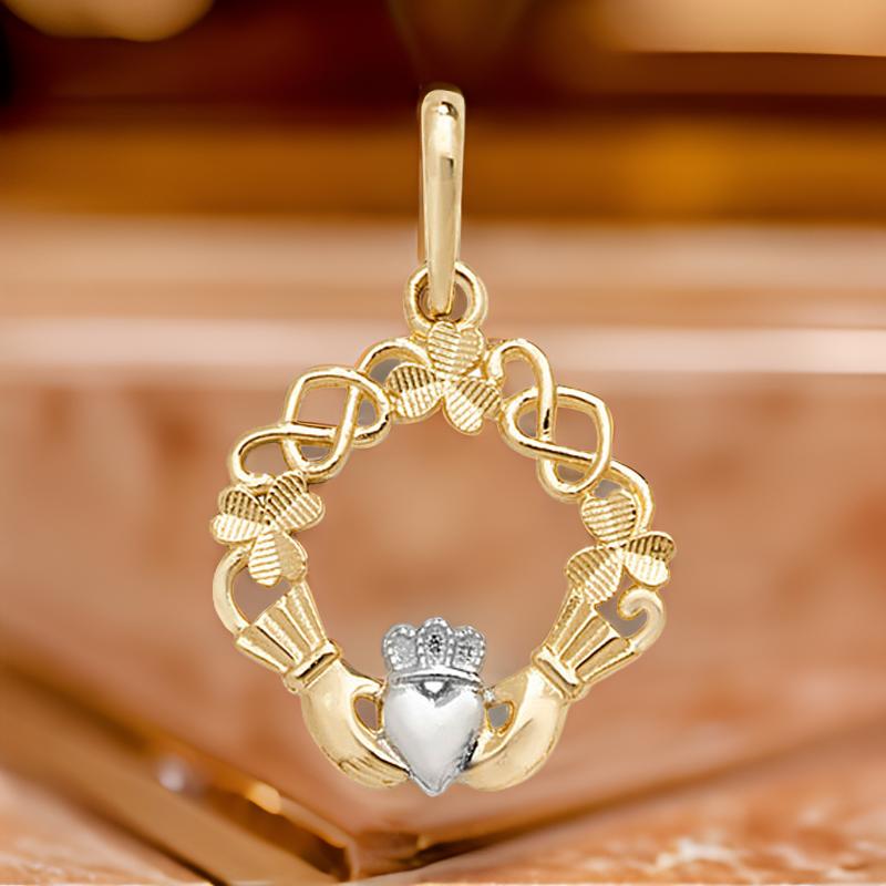 9CT Celtic Claddagh Two-Tone Pendant