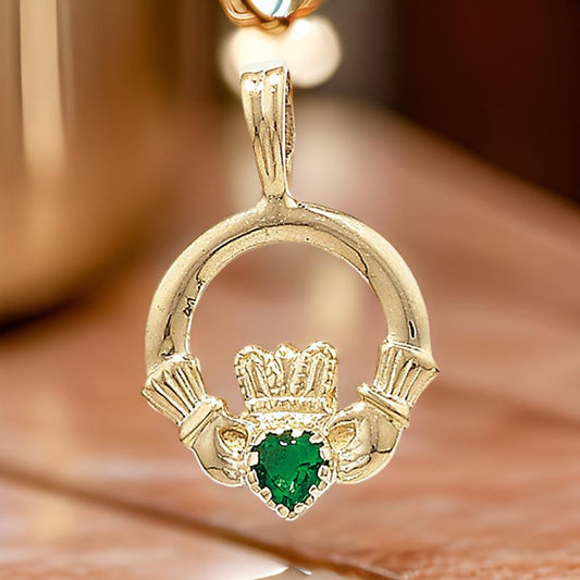 9CT Green Claddagh Pendant