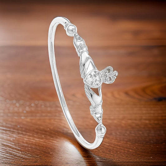 Silver CZ Claddagh Bangle