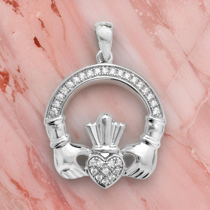 Sterling Silver CZ Claddagh Pendant