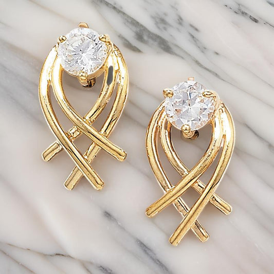 9ct Gold CZ Linear Earrings